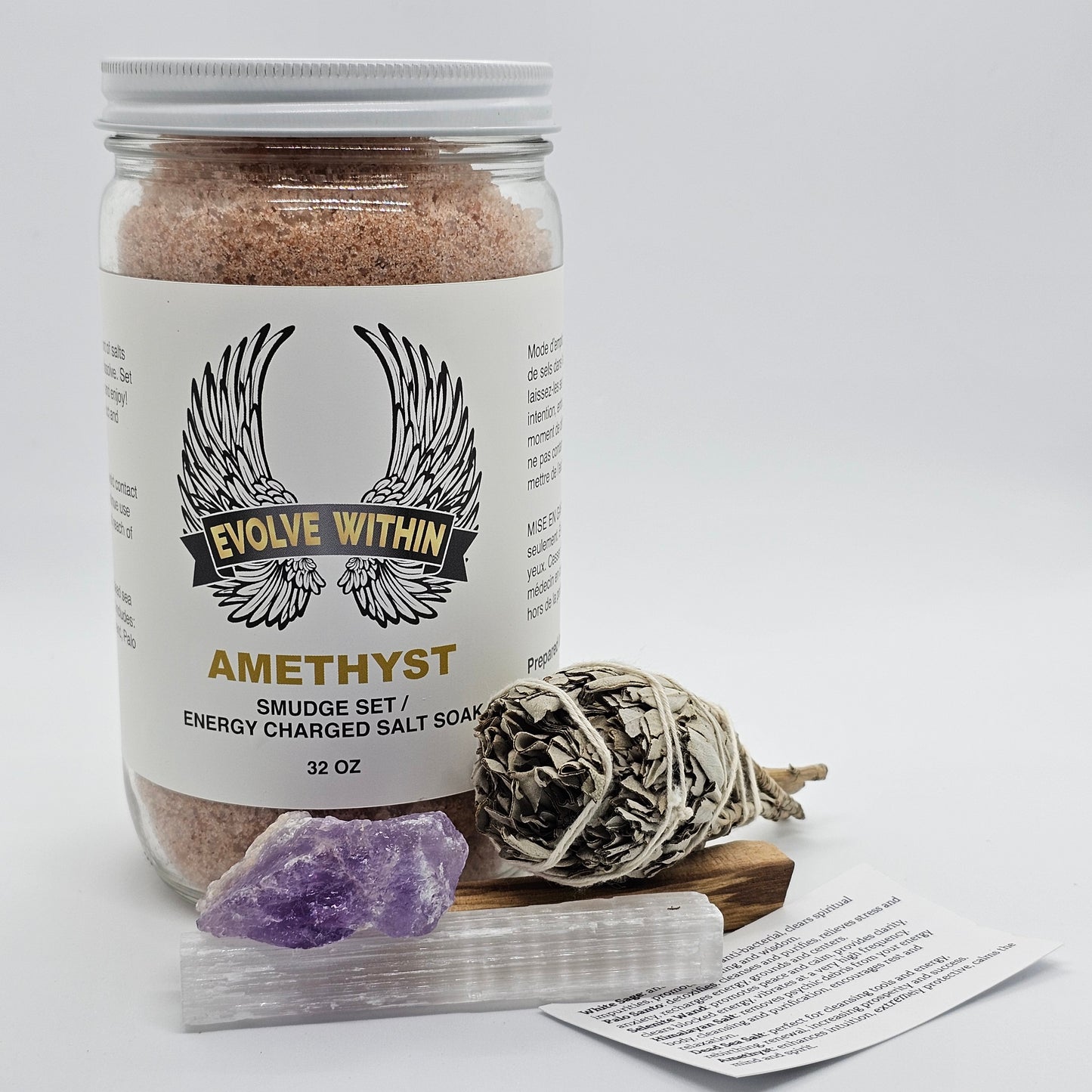 Amethyst Smudge Set / Energy Charged Salt Soak